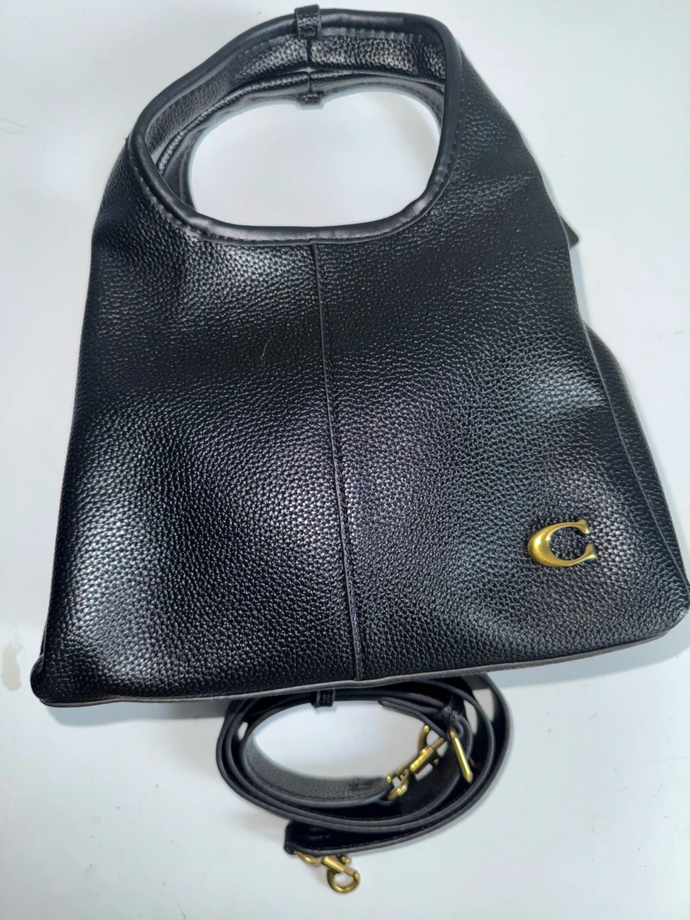 Coach Black Pebbled Leather Tote with Gold 'C' Accent